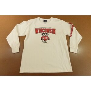 Wisconsin Badgers Blue 84 Youth Size Large White Long Sleeve Graphic T-Shirt NWT